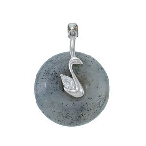 Estate Sterling Silver Cubic Zirconia Nephrite Jade Doughnut Swan Bale Pendant